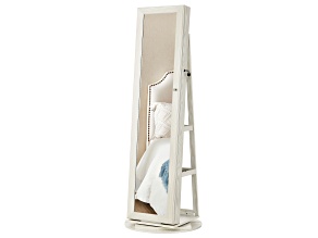 360 Swivel Mirror Freestanding Lockable Jewelry Cabinet White with Gray Wood Grain