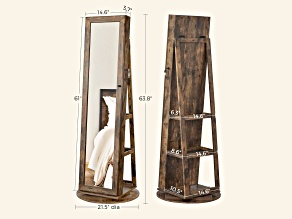 360 Swivel Mirror Freestanding Lockable Jewelry Cabinet Rustic Brown