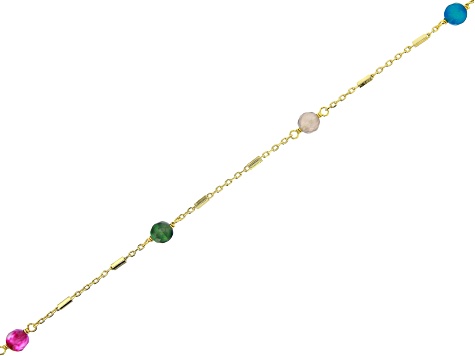 Multi-Color Agate Station Eyeglass and Mask Chain in Gold Tone Appx 28" in Length