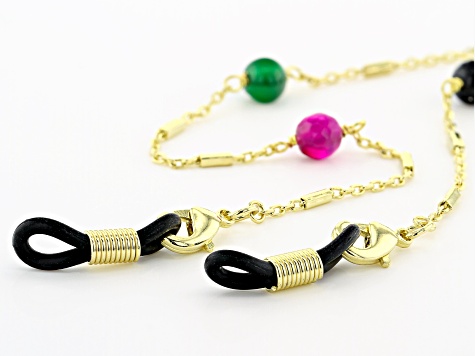 Multi-Color Agate Station Eyeglass and Mask Chain in Gold Tone Appx 28" in Length