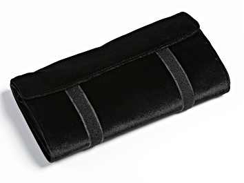 Picture of Travel Jewelry Roll in Black Velveteen with Beige Faux Suede Lining