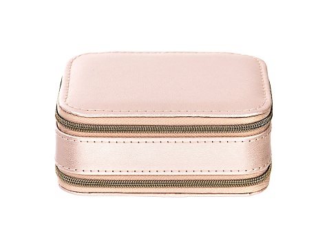 Blush Pink Double Layer Travel Jewelry Box with Necklace Storage, Ring Storage, and Mirror