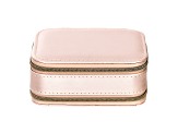 Blush Pink Double Layer Travel Jewelry Box with Necklace Storage, Ring Storage, and Mirror