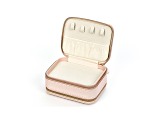 Blush Pink Double Layer Travel Jewelry Box with Necklace Storage, Ring Storage, and Mirror