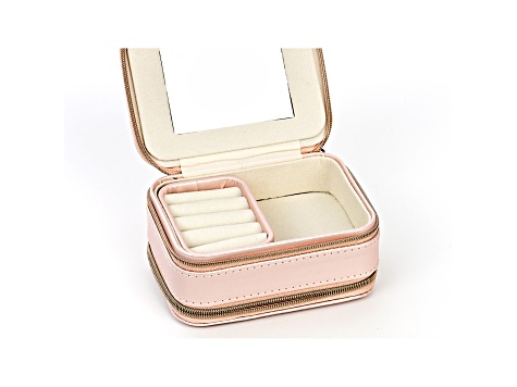 Blush Pink Double Layer Travel Jewelry Box with Necklace Storage