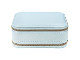 Sky Blue Double Layer Travel Jewelry Box with Necklace Storage, Ring Storage, and Mirror