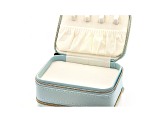 Sky Blue Double Layer Travel Jewelry Box with Necklace Storage, Ring Storage, and Mirror