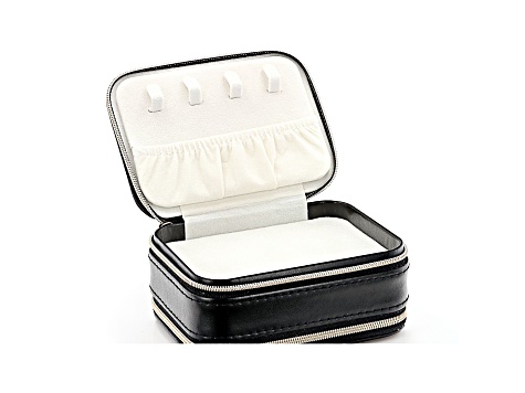 Black Double Layer Travel Jewelry Box with Necklace Storage, Ring Storage, and Mirror