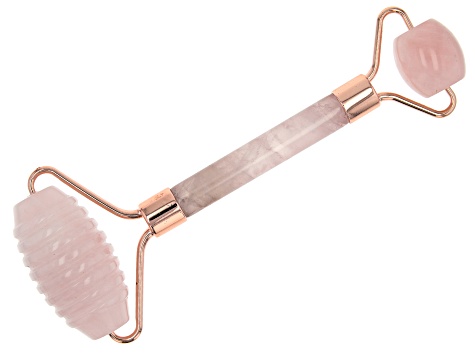 Rose Quartz Ribbed Texture Facial Roller with Rose Gold Tone Accents