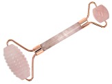 Rose Quartz Ribbed Texture Facial Roller with Rose Gold Tone Accents