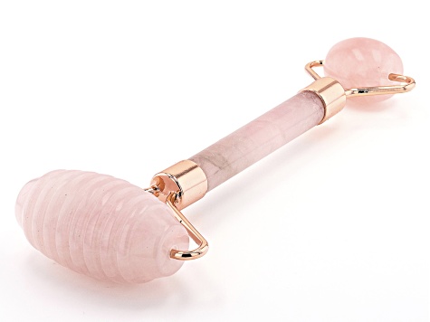 Rose Quartz Ribbed Texture Facial Roller with Rose Gold Tone Accents