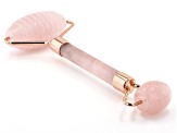 Rose Quartz Ribbed Texture Facial Roller with Rose Gold Tone Accents