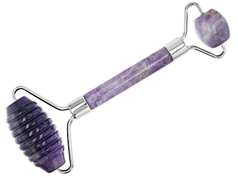 Amethyst Ribbed Texture Facial Roller with Silver Tone Accents