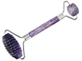 Amethyst Ribbed Texture Facial Roller with Silver Tone Accents
