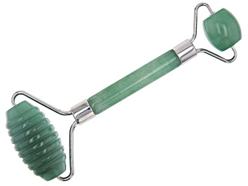 Picture of Green Quartzite Ribbed Texture Facial Roller with Silver Tone Accents