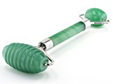 Green Quartzite Ribbed Texture Facial Roller with Silver Tone Accents