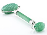 Green Quartzite Ribbed Texture Facial Roller with Silver Tone Accents