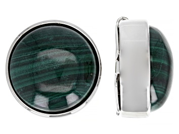 Picture of Malachite Round Rhodium Over Brass Button Cover Set of 2 in Black Gift Box