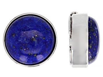 Picture of Lapis Lazuli Round Rhodium Over Brass Button Cover Set of 2 in Black Gift Box