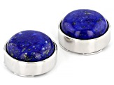 Lapis Lazuli Round Rhodium Over Brass Button Cover Set of 2 in Black Gift Box
