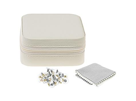 Ivory Travel Size Jewelry Box with Cleaning Cloths & 40 Piece Earring Backs