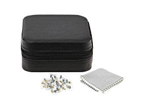 Black Travel Size Jewelry Box with Cleaning Cloths & 40 Piece Earring Backs
