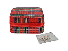 Red Plaid Travel Size Jewelry Box with Cleaning Cloths & 40 Piece Earring Backs