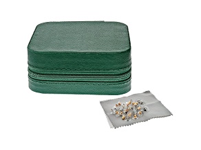 Green Travel Size Jewelry Box with Cleaning Cloths & 40 Piece Earring Backs