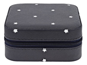 Navy with Stars Print Travel Size Jewelry Box with Cleaning Cloths & Earring Backs 43 Pieces Total