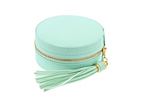 Mint Green Round Compact Jewelry Box with Tassel appx 9.5x4.5cm