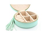 Mint Green Round Compact Jewelry Box with Tassel appx 9.5x4.5cm