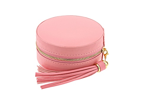 Pink Round Compact Shape Jewelry Box with Tassel appx 9.5x4.5cm