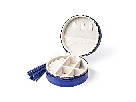 Blue Round Compact Jewelry Box with Tassel appx 9.5x4.5cm
