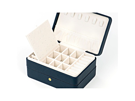 Blue Color 3 Layer Jewelry Box appx 6.7x4.7x3.14"