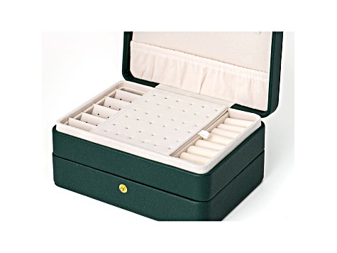 Green 3 Layer Jewelry Box appx 6.7x4.7x3.14"