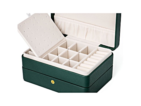 Green 3 Layer Jewelry Box appx 6.7x4.7x3.14"