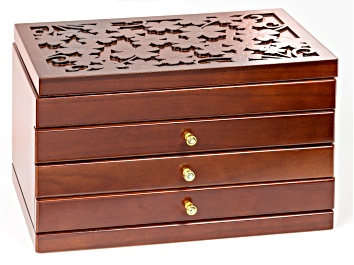 Picture of Wooden Floral Jewelry Box With 4 Tiers and Mirror