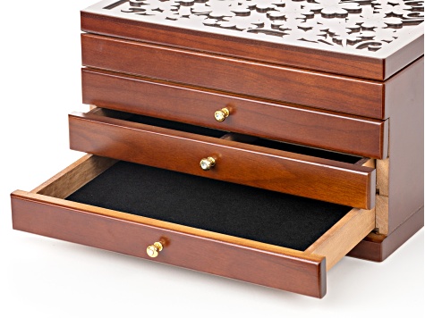 Wooden Floral Jewelry Box With 4 Tiers and Mirror - ACC113 | JTV