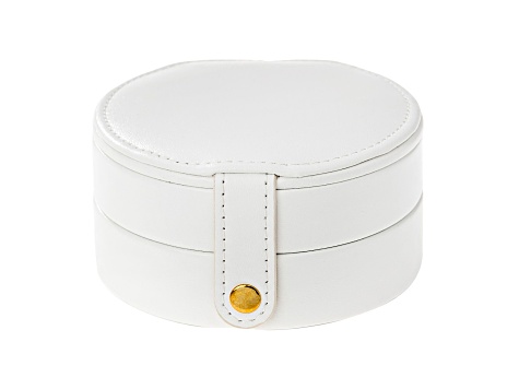 White Round Double Layer Jewelry Box with Mirror