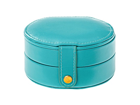 Teal Round Double Layer Jewelry Box with Mirror