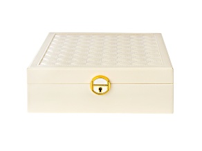Lockable White Jewelry Box with Mirror and Inner Removable Storage Box
