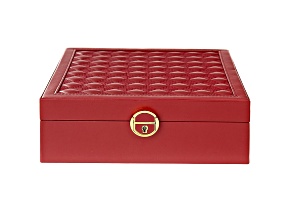 Lockable Red Jewelry Box with Mirror and Inner Removable Storage Box