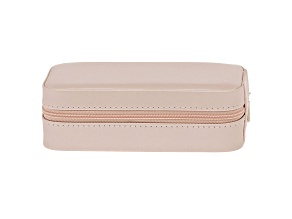 Pearlized Pink Travel Zipper Jewelry Box with Necklace Holder, Ring Rolls, and Earring Storage