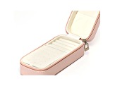 Pearlized Pink Travel Zipper Jewelry Box with Necklace Holder, Ring Rolls, and Earring Storage