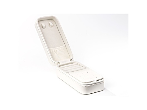 Ivory Travel Zipper Jewelry Box with Necklace Holder, Ring Rolls, and Earring Storage