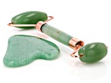 Green Aventurine Facial Roller and Gua Sha Set with Rose Tone Accents