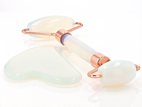Opalite Facial Roller and Gua Sha Set with Rose Tone Accents