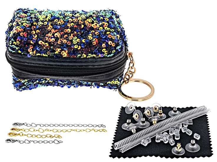 Jewelry Essentials Kit in Black Sequin Zippered Pouch - ACC140B | JTV