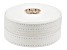 Ivory Faux Leather Round Jewelry Box with Gold Tone Crystal Crown Emblem & Zipper with ivory lining