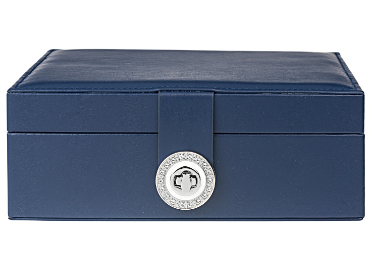 ☆COURONNE☆ TrussTruss Half Wallet RCWFX24146IVL Blue Double Layer Jewelry Box with Silver Tone Crystal